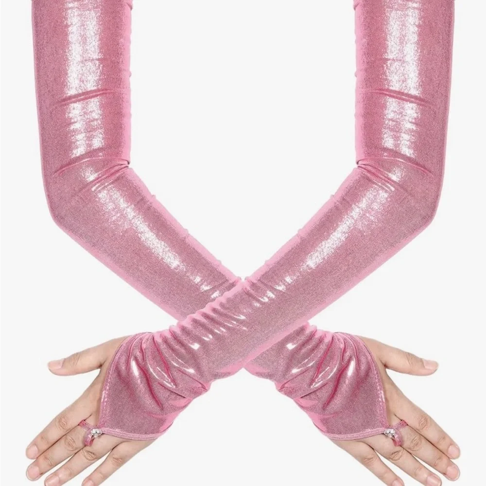 NWT Pink Metallic Fingerless Opera Gloves - Shiny Satin Rave Costume